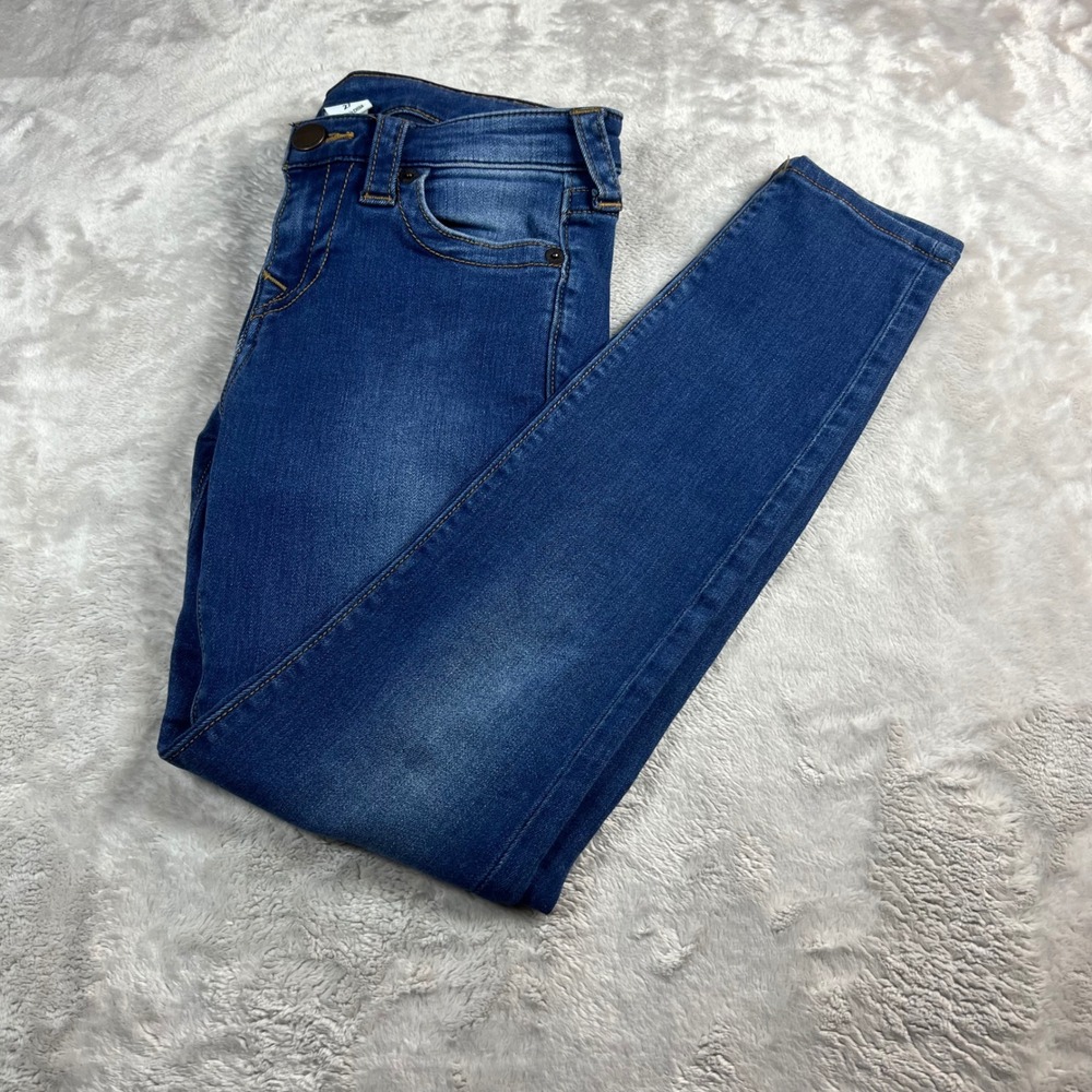 True Religion Women's 27 Halle Super Skinny Jeans Blue Mid Rise Horseshoe Stitch